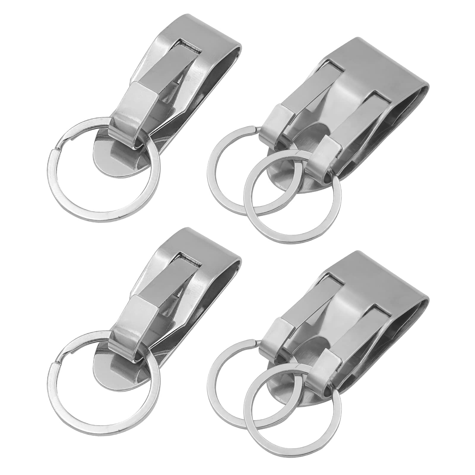 Dongzhur 4 Pcs Belt Key Holder Clips, Stainless Steel Security Belt Clip Keychain, Quick Release Clip-On Holder with Detachable Key Ring, Heavy Duty